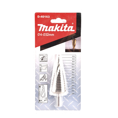 MAKITA - Broca escalonada espiral de hss 4-32 mm, zanco recto 3 planos, blister con una pieza.