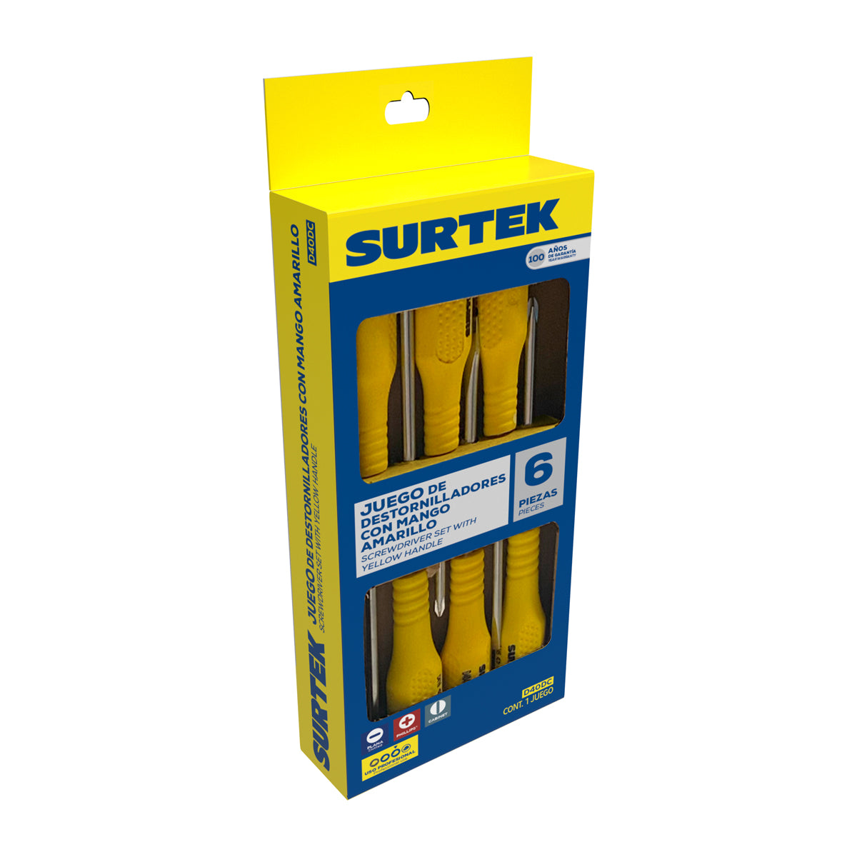 Surtek - Juego de destornilladores con mango amarillo combinados, 6 piezas en caja