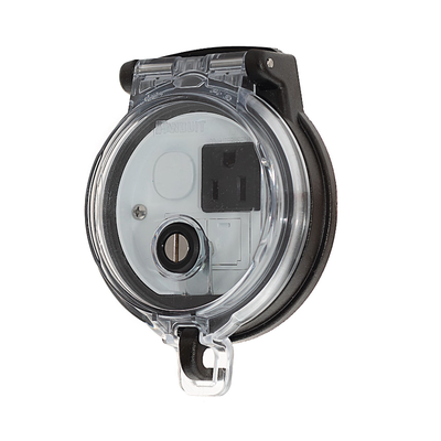 PANDUIT - Dispositivo Circular de Puertos de Acceso a Datos, Con Dos Espacios Para Módulos Mini-Com y Un Receptáculo NEMA 5-15R, Protección IP66, de 3" de Diámetro