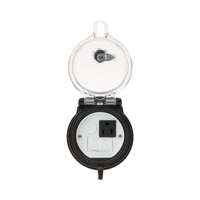PANDUIT - Dispositivo Circular de Puertos de Acceso a Datos, Con Dos Espacios Para Módulos Mini-Com y Un Receptáculo NEMA 5-15R, Protección IP66, de 3" de Diámetro