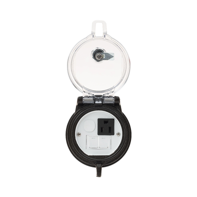 PANDUIT - Dispositivo Circular de Puertos de Acceso a Datos, Con Dos Espacios Para Módulos Mini-Com y Un Receptáculo NEMA 5-15R, Protección IP66, de 3" de Diámetro