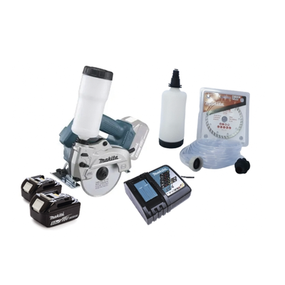 MAKITA - CORTADORA VIDRIO/MARMOL INALAMBRICA 5″ (125 MM.) 8,500 RPM, 2.6 KG. C/ ACC. SUMINISTRO DE AGUA