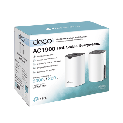 TP-LINK - Kit 2 Routers Inalámbricos MESH Interior para Hogar / Doble Banda Wi-Fi 5 AC1900 Mbps / 3 Puerto Gigabit WAN/LAN / 3 Antenas Internas / Administración Mediante la App Deco (iOS, Android)