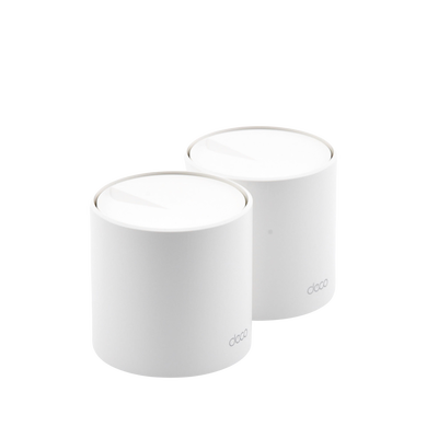 TP-LINK - Kit 2 Routers Inalámbricos MESH Interior para Hogar / Doble Banda Wi-Fi 6 AX1800 Mbps / 2 Puerto Gigabit WAN/LAN / 2 Antenas Internas / Administración Mediante la App Deco (iOS, Android) / Protección HomeShield