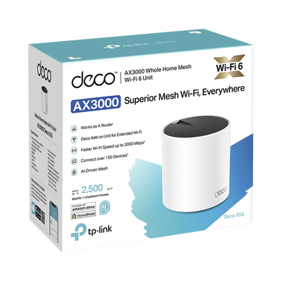 TP-LINK - Router Inalámbrico MESH Interior para Hogar / Doble Banda Wi-Fi 6 AX3000 Mbps / 3 Puerto Gigabit WAN/LAN / 2 Antenas Internas / Administración Mediante la App Deco (iOS, Android) / Protección HomeShield