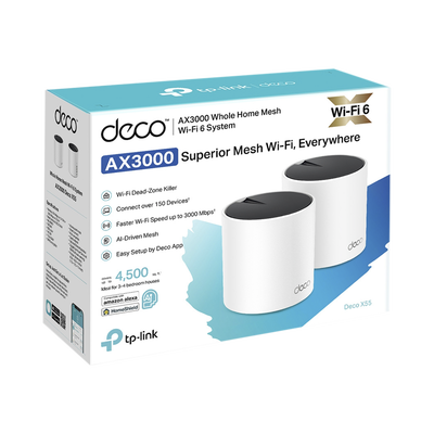 TP-LINK - Kit 2 Routers Inalámbricos MESH Interior para Hogar / Doble Banda Wi-Fi 6 AX3000 Mbps / 3 Puerto Gigabit WAN/LAN / 2 Antenas Internas / Administración Mediante la App Deco (iOS, Android) / Protección HomeShield