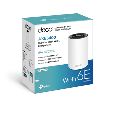 TP-LINK - Router Inalámbrico MESH Interior para Hogar / Triple Banda Wi-Fi 6E AX5400 Mbps / 3 Puerto Gigabit WAN/LAN / 4 Antenas Internas / Administración Mediante la App Deco (iOS, Android) / Protección HomeShield