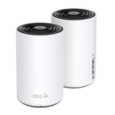 TP-LINK - Kit 2 Routers Inalámbricos MESH Interior para Hogar / Doble Banda Wi-Fi 6E AX5400 Mbps / 3 Puerto Gigabit WAN/LAN / 4 Antenas Internas / Administración Mediante la App Deco (iOS, Android) / Protección HomeShield