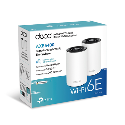 TP-LINK - Kit 2 Routers Inalámbricos MESH Interior para Hogar / Doble Banda Wi-Fi 6E AX5400 Mbps / 3 Puerto Gigabit WAN/LAN / 4 Antenas Internas / Administración Mediante la App Deco (iOS, Android) / Protección HomeShield
