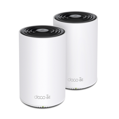 TP-LINK - Kit 2 Routers Inalámbricos MESH Interior para Hogar / Doble Banda Wi-Fi 6E AX5400 Mbps / 3 Puerto Gigabit WAN/LAN / 4 Antenas Internas / Administración Mediante la App Deco (iOS, Android) / Protección HomeShield
