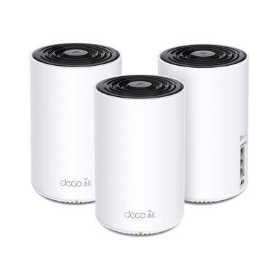 TP-LINK - Kit 3 Routers Inalámbricos MESH Interior para Hogar / Doble Banda Wi-Fi 6E AX5400 Mbps / 3 Puerto Gigabit WAN/LAN / 4 Antenas Internas / Administración Mediante la App Deco (iOS, Android) / Protección HomeShield