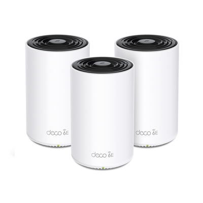 TP-LINK - Kit 3 Routers Inalámbricos MESH Interior para Hogar / Doble Banda Wi-Fi 6E AX5400 Mbps / 3 Puerto Gigabit WAN/LAN / 4 Antenas Internas / Administración Mediante la App Deco (iOS, Android) / Protección HomeShield