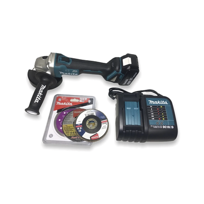 MAKITA - Miniesmeril 115mm 4-1/2in 8.500 Rpm,1 Batería 18V Li-ION de 5.0 Ah, Cargador y 3 Discos.