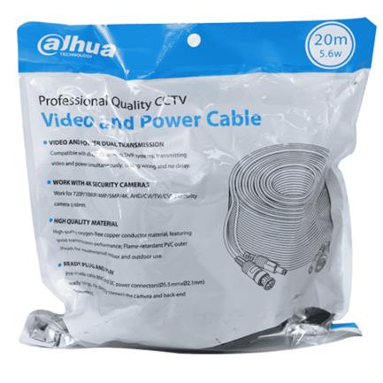 DAHUA - Cable Dahua 20m Armado para Video-Energía para Cámaras hasta 4k con Conectores BNC/Energía Uso Exterior-Interior