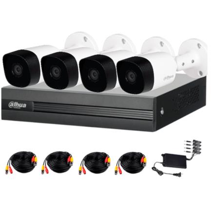 DAHUA - Kit de 4 Canales Dauha 5MP DVR Cooper-I WizSense con IA/H.265+/4 Cámaras B2A51 Metálicas/4Ch+1 IP o Hasta 5 Canales IP