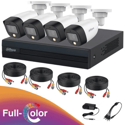 DAHUA - Kit de 4 canales Dahua Full Color de 2 MP Incluye 4 Cam HFW1209CN-LED/DVR Cooper-I  con IA Accesorios incluidos