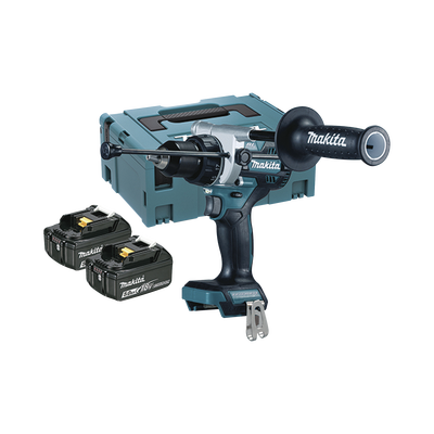 MAKITA - Taladro combinado BL 18 V LXT 5.0 Ah 130 Nm. Incluye 2 baterías 5.0 Ah, cargador rápido y maletín Makpac.
