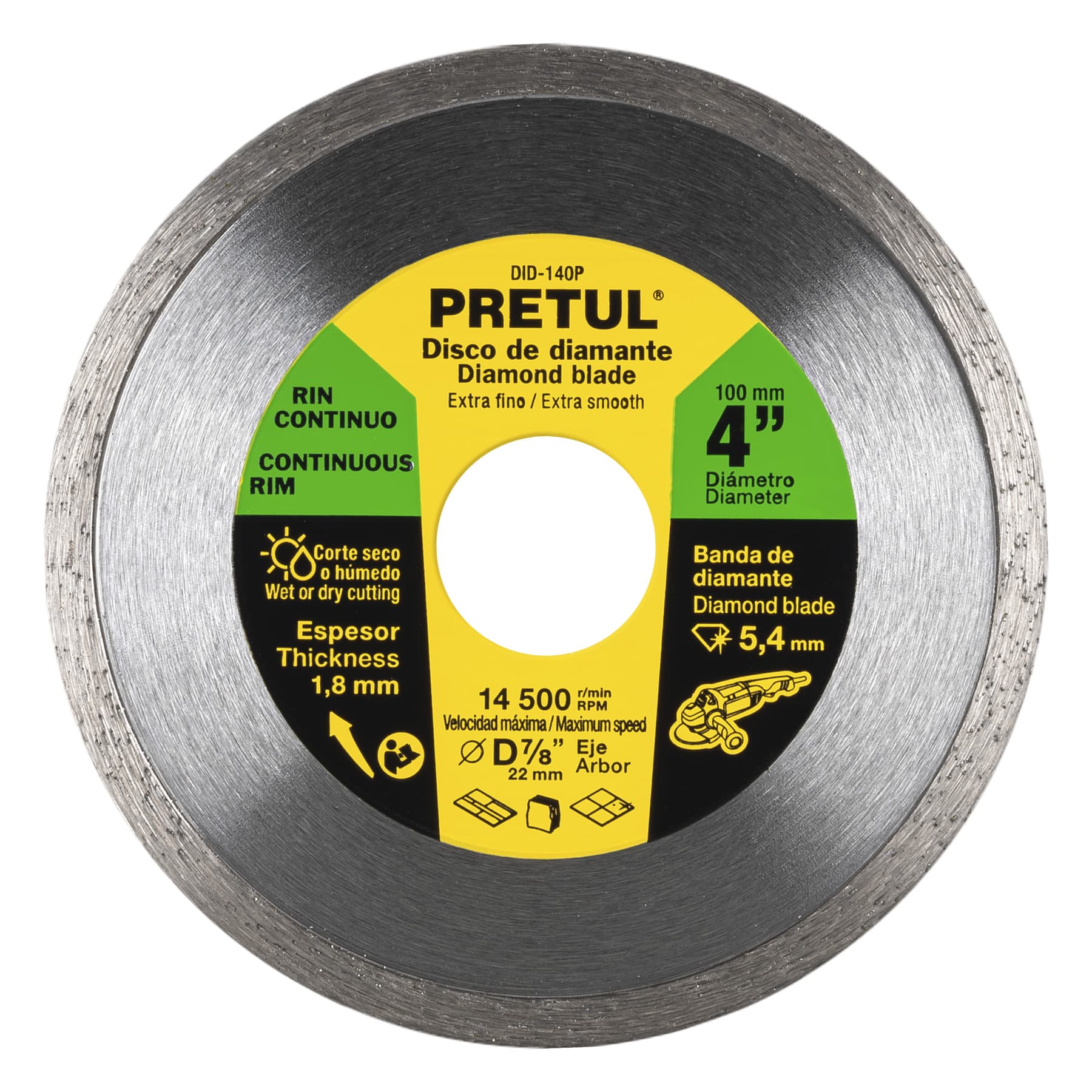 Disco de diamante de 4' x 1.8 mm, rin continuo, PRETUL