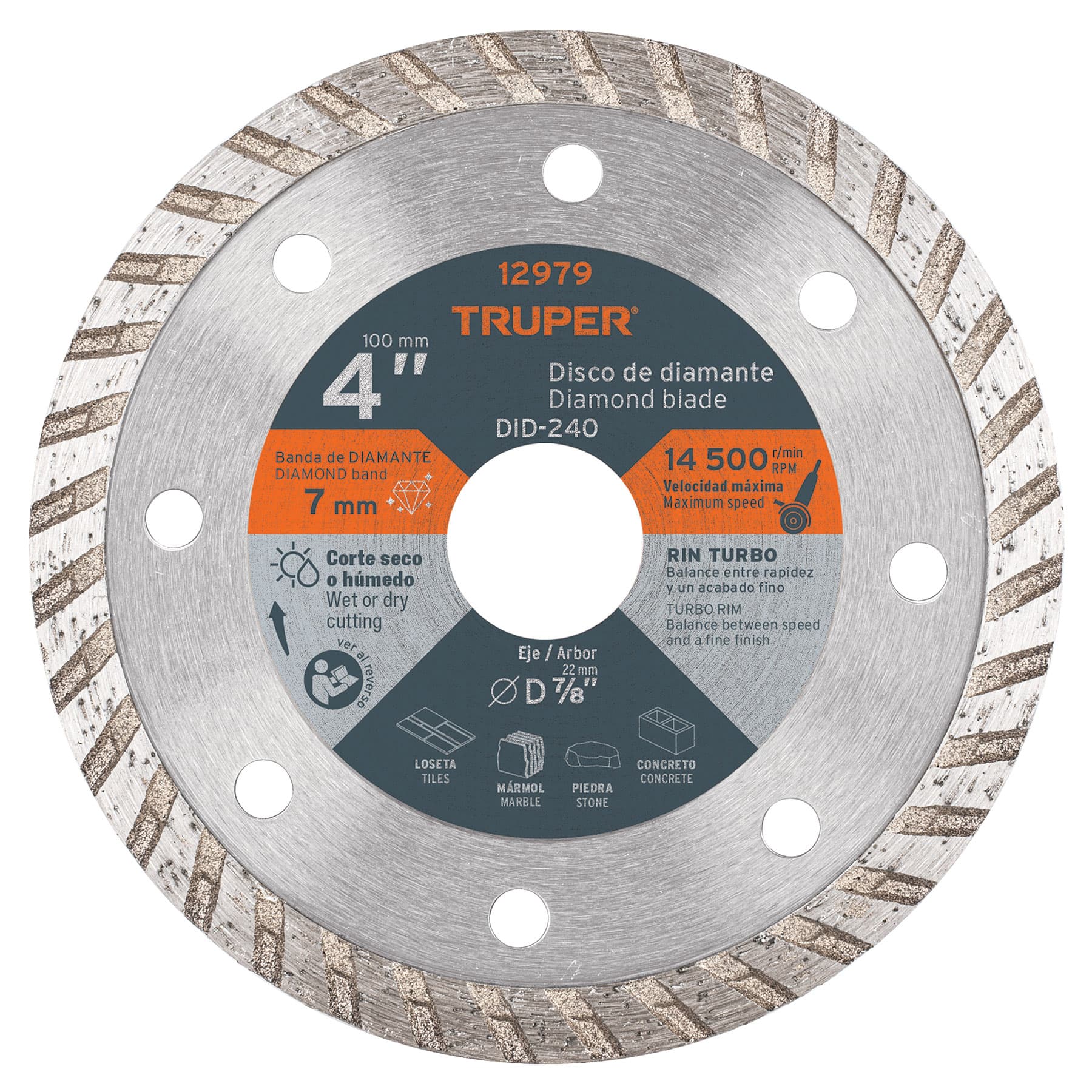 Disco de diamante de 4' x 2.2 mm, rin turbo, TRUPER