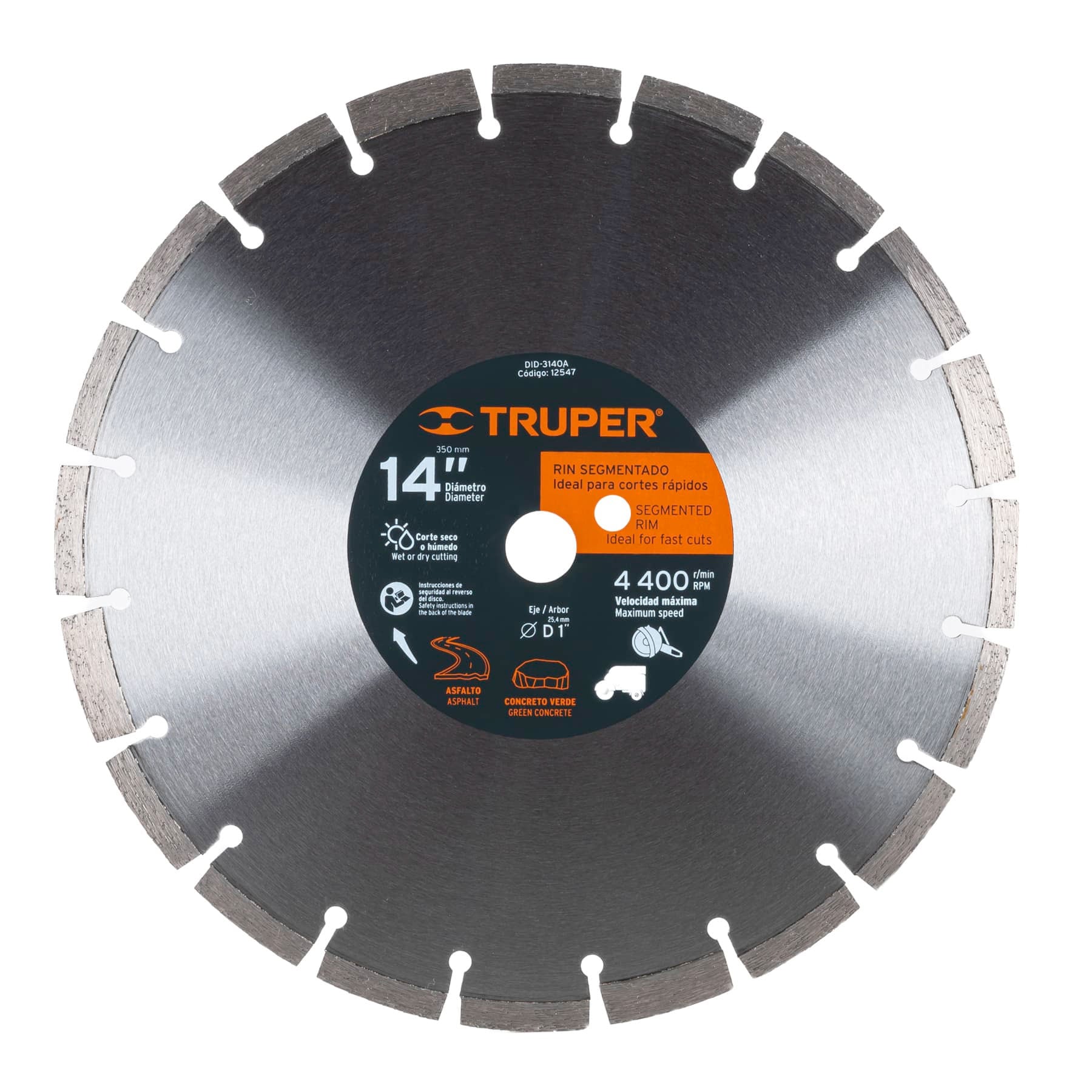 Disco de diamante de 14' x 2.8 mm, corte asfalto y concreto