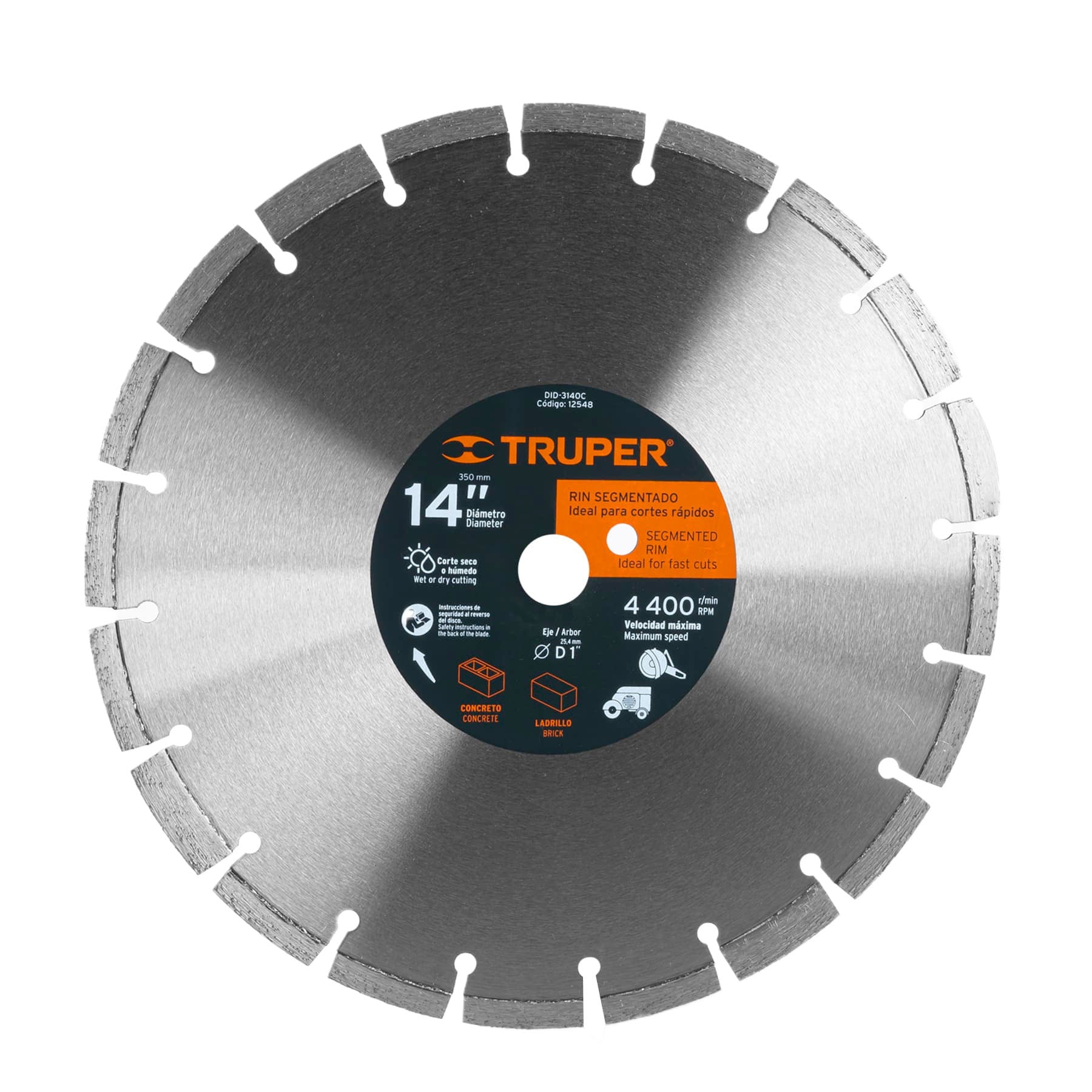 Disco de diamante de 14' x 2.8 mm, corte ladrillo y concreto