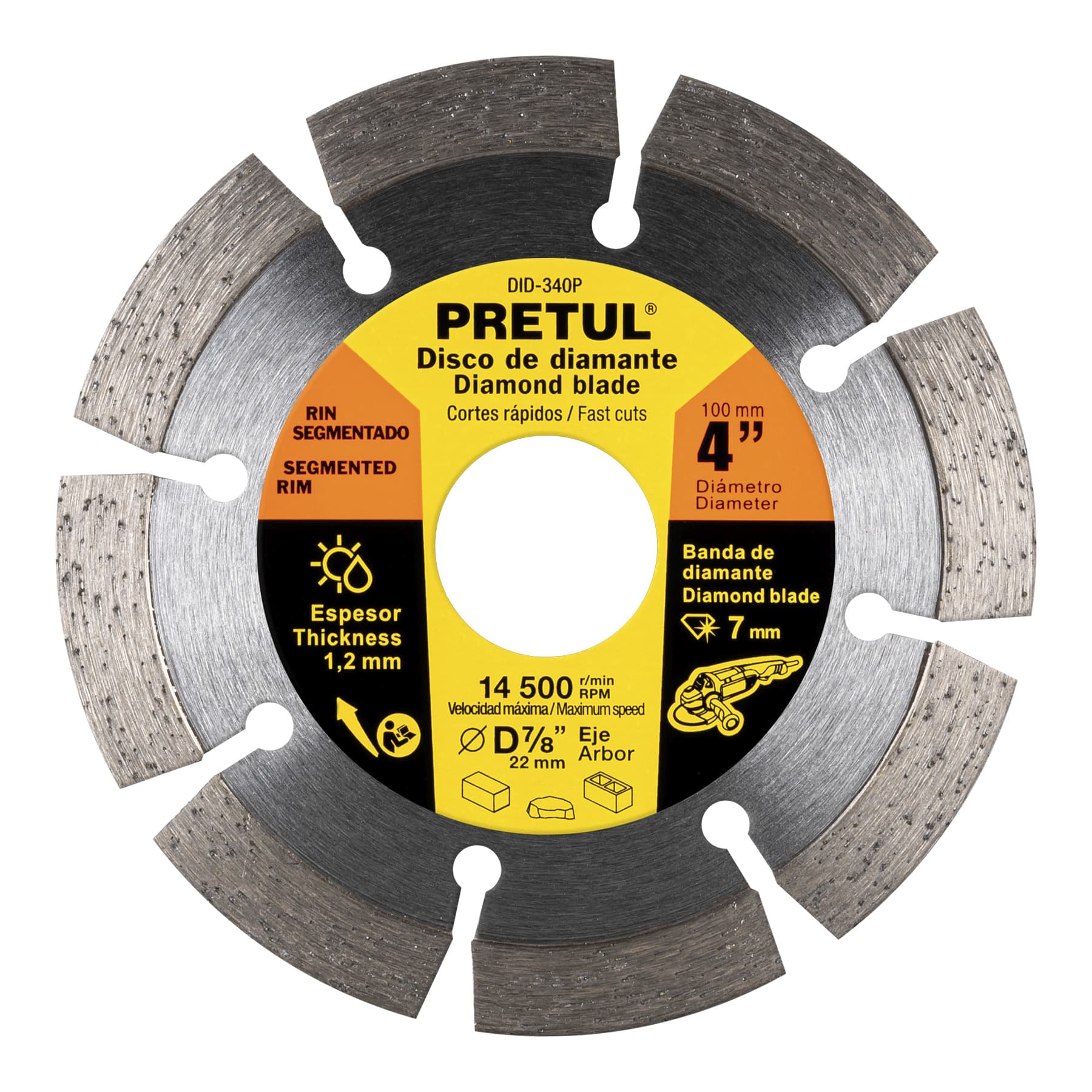 Disco de diamante de 4' x 1.2 mm rin segmentado, PRETUL