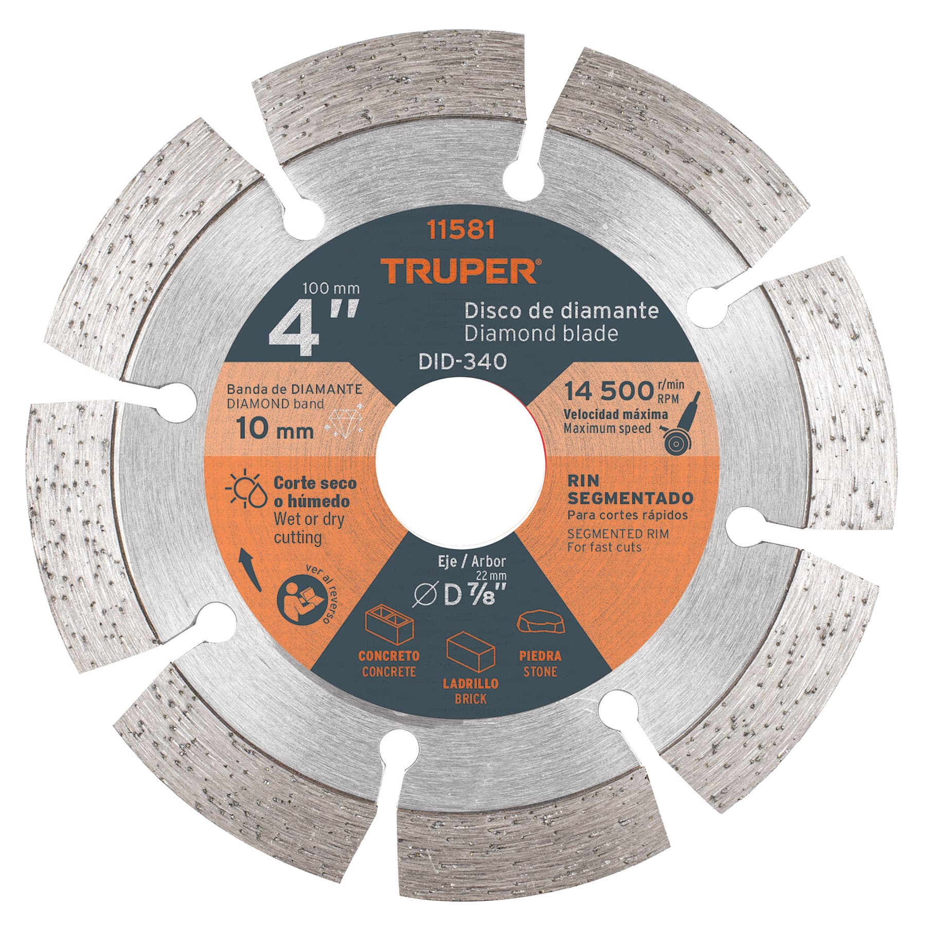 Disco de diamante de 4' x 2.1 mm, rin segmentado, TRUPER