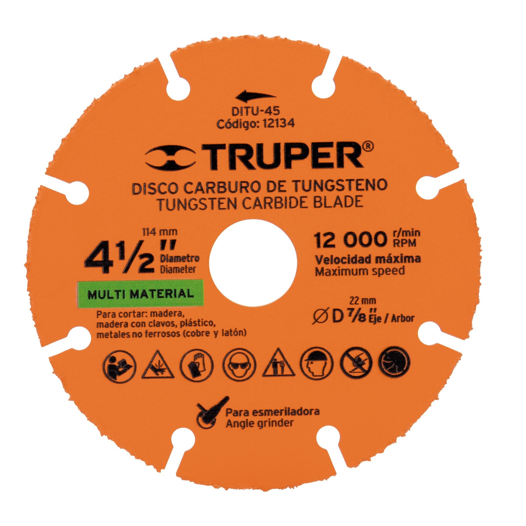 Disco 4-1/2' multimaterial de carburo de tungsteno, TRUPER