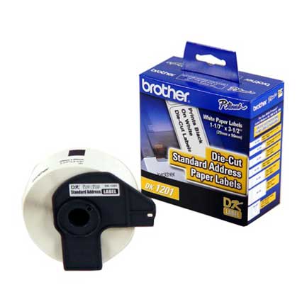 BROTHER - Etiquetas Brother DK1201 Precortadas Texto Negro sobre Cinta Blanca 29mmx90.3mm 400 Etiquetas P/Equipos QL