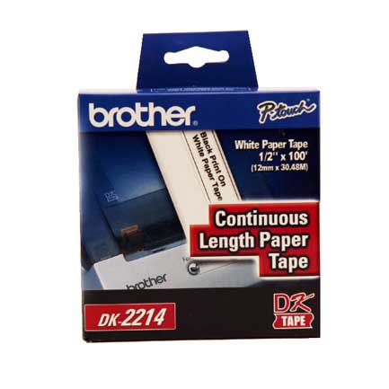 BROTHER - Cinta Etiquetadora Brother DK2214 Papel Negro sobre Blanco de Longitud Continua 12mm 30.48m