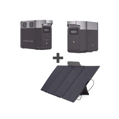 ECOFLOW - Kit de Estación de Energía Portátil 1024Wh + Batería Externa 1024Wh + Panel Solar Flexible 400W (2024Wh Totales)