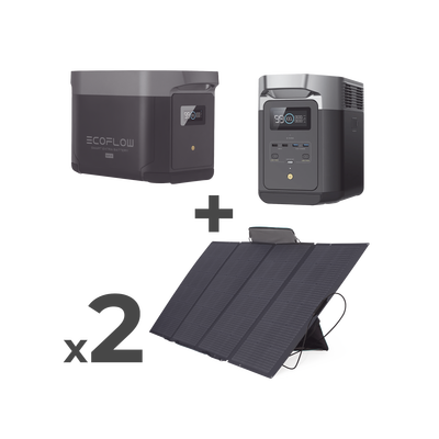 ECOFLOW - Kit de Estación de Energía Portátil 2048Wh + Batería Externa 2048Wh + 2 Paneles Solares Flexibles 400W (4096Wh, 800W Totales)