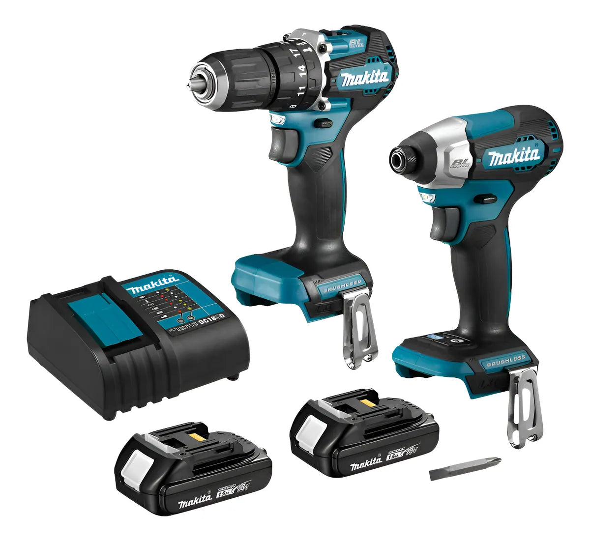 MAKITA - KIT SUB COMPAC (DHP487 ROTOM.+ DTD157 ATORN.IMP.) LI-ION M/BL 2 BAT 1.5 AH Y CARG C/LUZ ACCS MALETA LONA 18V