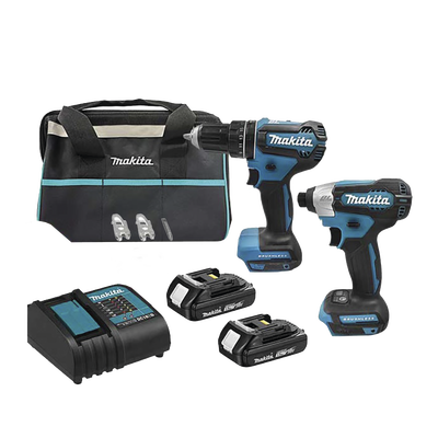 MAKITA - Kit de Rotomartillo Atornillador DHP485Z + Atornillador de Impacto DTD157Z, incluye 2 Baterías BL1815N, 1 Cargador DC18SD y Maleta de lona.