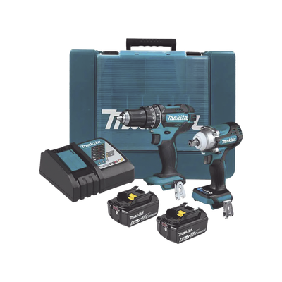 MAKITA - Kit de Rotomartillo Atornillador DHP482 + Atornillador de Impacto DTW301, incluye 2 Baterías BL1850B, 1 Cargador DC18SD y Maletín Plastico
