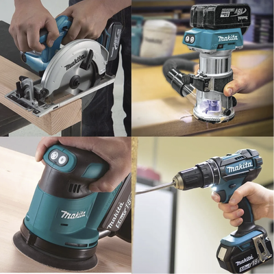 MAKITA - Kit Inalámbrico De Carpintería, Sierra Circular + Router Inalámbrico + Lijadora Orbital
