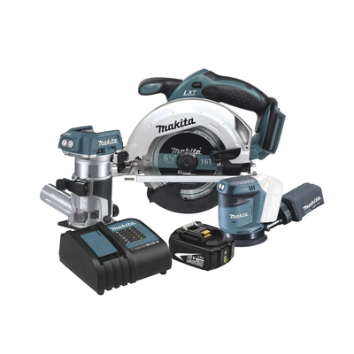 MAKITA - Kit Inalámbrico De Carpintería, Sierra Circular + Router Inalámbrico + Lijadora Orbital