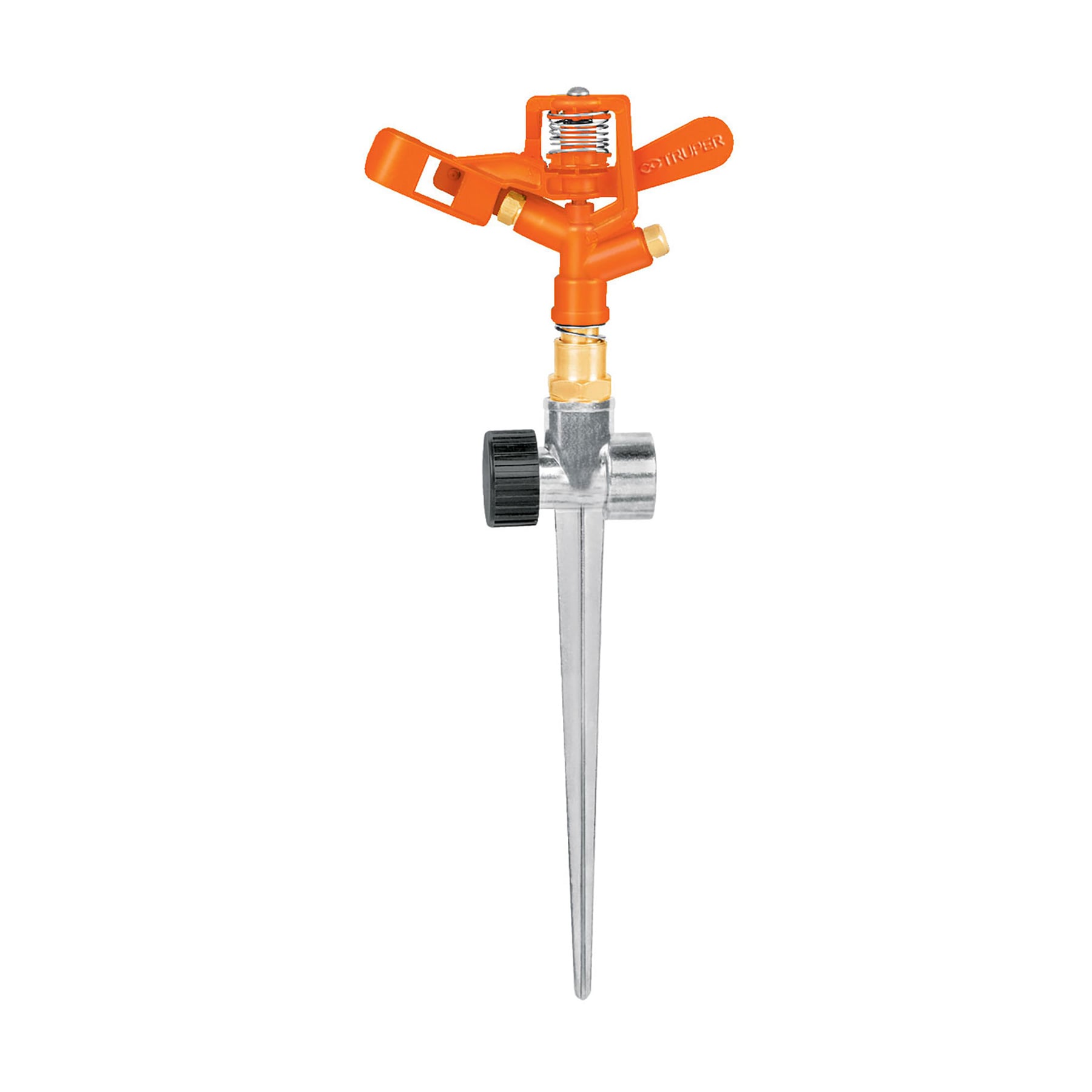 Aspersor metalico 11' dos vias doble chorro, estaca metalica