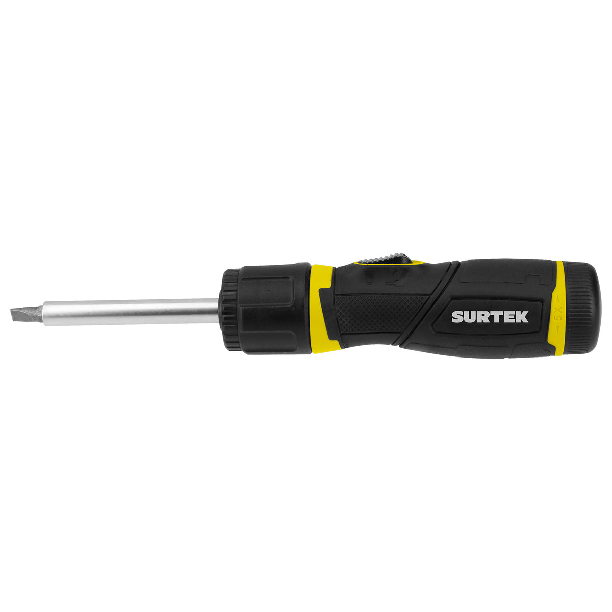 Surtek - Destornillador con mango flexible bimaterial de matraca reversible 5X con puntas 13 en 1