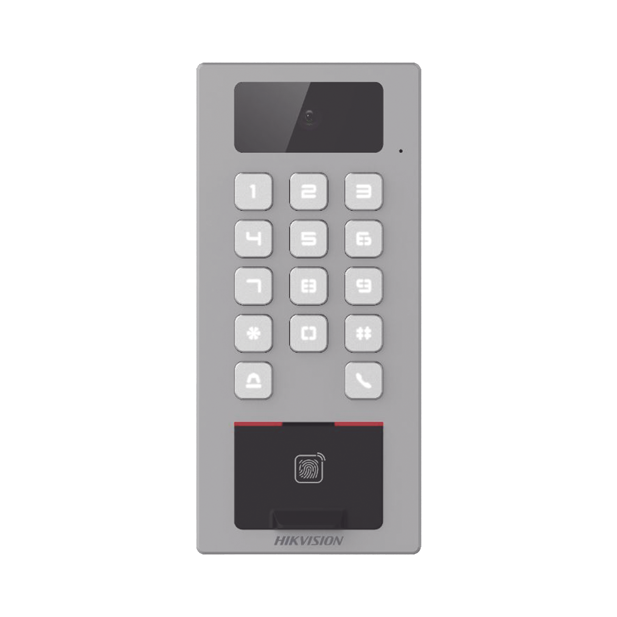 HIKVISION - (PoE / 2 Relays) Terminal de Control de Acceso / Videoportero Multiapartamento Llamada a App / Teclado / Exterior Antivandálico IP65 & IK09 / Huella, Tarjeta, Código QR, PIN o App Hik-Connect  / Cámara 2 MP compatible con NVRs