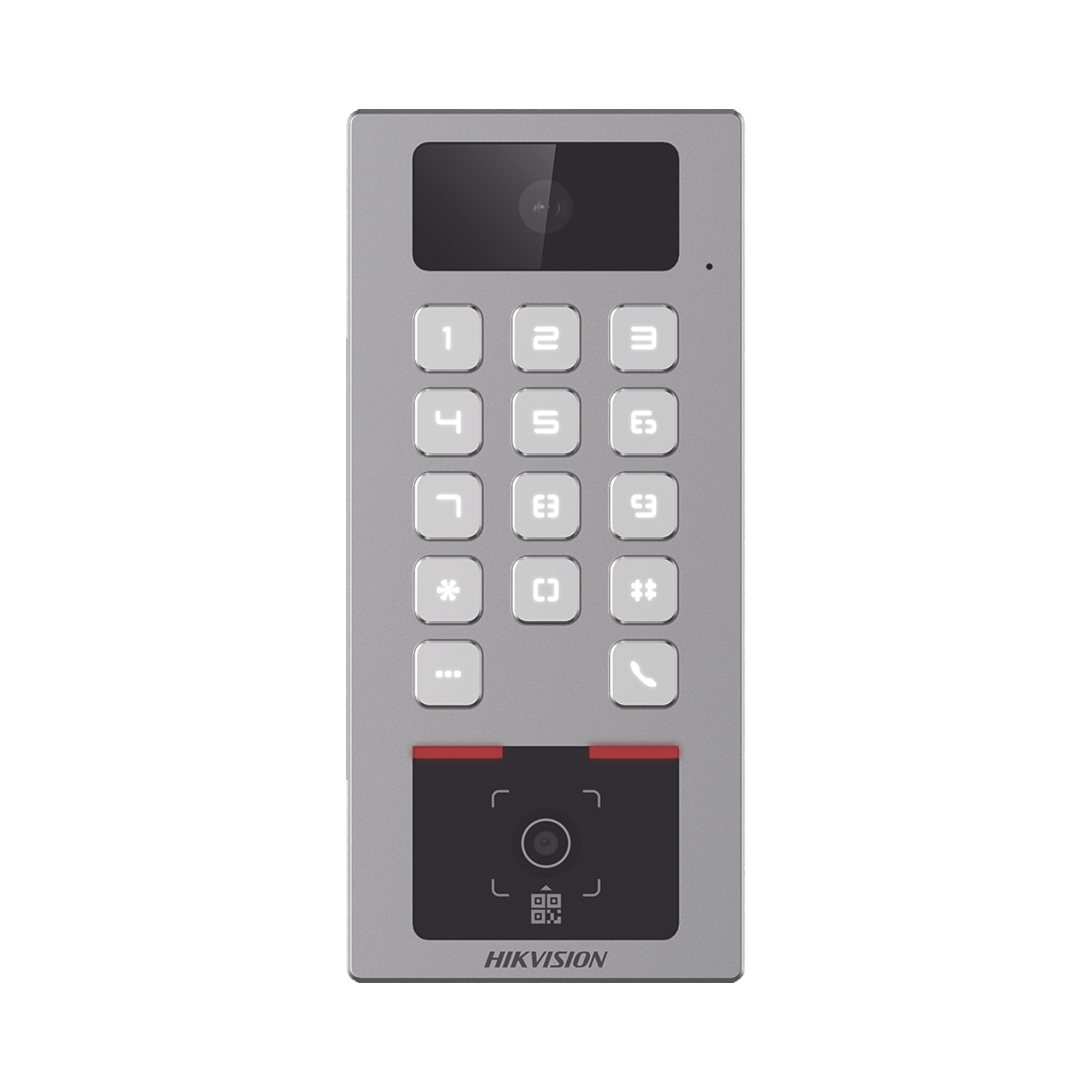 HIKVISION - (PoE / 2 Relays) Teclado con Lector Físico de QRs para Exterior Antivandálico IP65 & IK09 con función de Videoportero Multiapartamento / Tarjeta, Código QR, PIN o App HikConnect  / Cámara 2 MP compatible con NVRs /