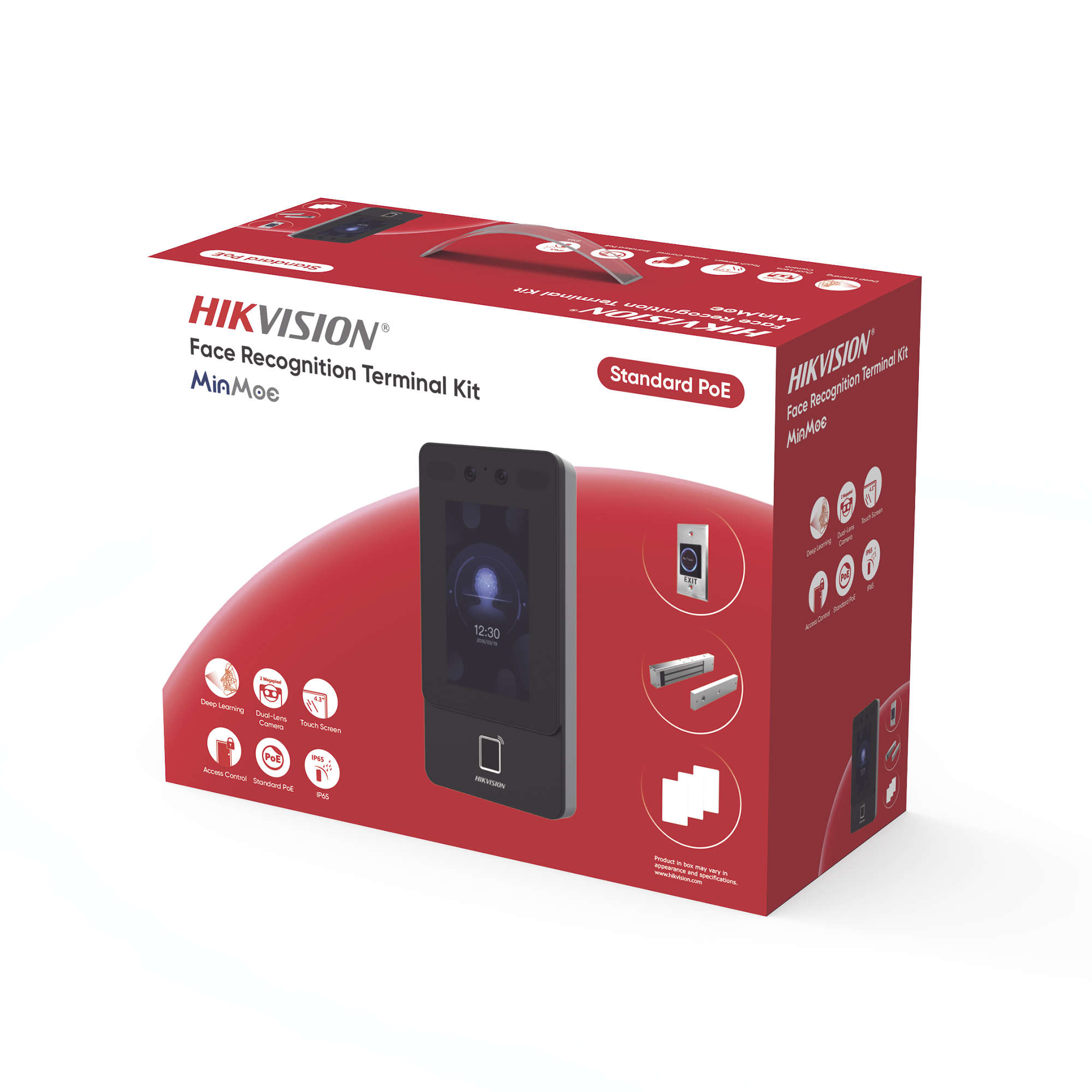 HIKVISION - Kit Terminal Reconocimiento Facial DS-KAS342 / 1500 Rostros + 3000 Huellas + 3000 Tarjetas / Pantalla Táctil 4.3" / 2MP Wide Angle / PoE + Alimentación Cerradura / IP65 / Wi-Fi + Audio Bidireccional / Reconocimiento con Mascarilla