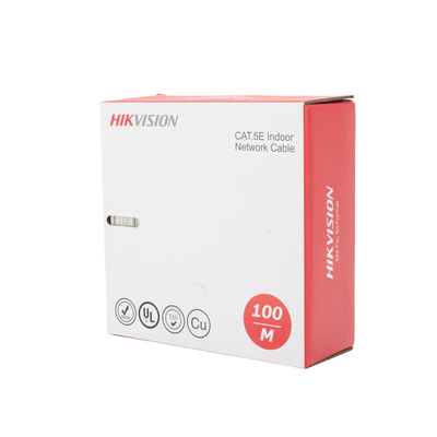 HIKVISION - Bobina de Cable UTP 100 Mts / Cat 5E (24 AWG) / Color Blanco / PVC (CM) / Uso en Interior / 100% Cobre / Aplicaciones de CCTV y Redes de Datos