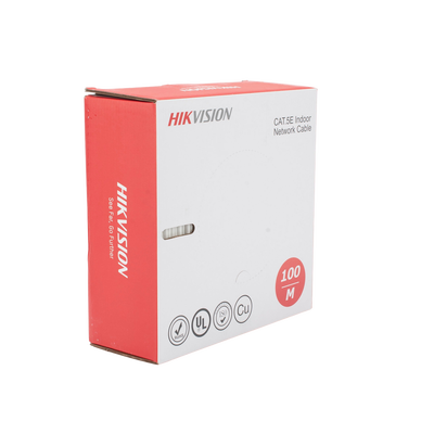HIKVISION - Bobina de Cable UTP 100 Mts / Cat 5E (24 AWG) / Color Blanco / PVC (CM) / Uso en Interior / 100% Cobre / Aplicaciones de CCTV y Redes de Datos