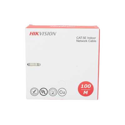 HIKVISION - Bobina de Cable UTP 100 Mts / Cat 5E (24 AWG) / Color Blanco / PVC (CM) / Uso en Interior / 100% Cobre / Aplicaciones de CCTV y Redes de Datos