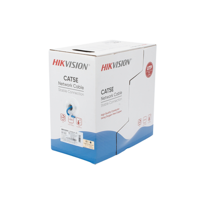 HIKVISION - Bobina de Cable UTP 305 Metros (1000 Pies) / Cat5E (24 AWG) / Color Azul / PVC (CM) / Uso en Interior / 100% Cobre / Aplicaciones de CCTV y Redes de Datos