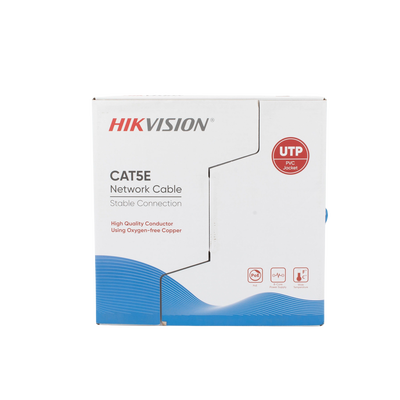 HIKVISION - Bobina de Cable UTP 305 Metros (1000 Pies) / Cat5E (24 AWG) / Color Azul / PVC (CM) / Uso en Interior / 100% Cobre / Aplicaciones de CCTV y Redes de Datos