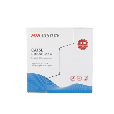 HIKVISION - Bobina de Cable UTP 305 Metros (1000 Pies) / Cat5E (24 AWG) / Color Azul / PVC (CM) / Uso en Interior / 100% Cobre / Aplicaciones de CCTV y Redes de Datos