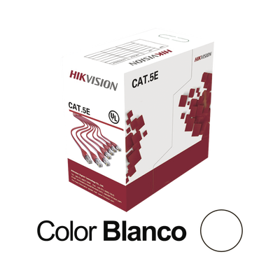 HIKVISION - Bobina de Cable UTP 305 Metros (1000 Pies) / Cat5E (24 AWG) / Color Blanco / PVC (CM) / Uso en Interior / 100% Cobre / Aplicaciones de CCTV y Redes de Datos