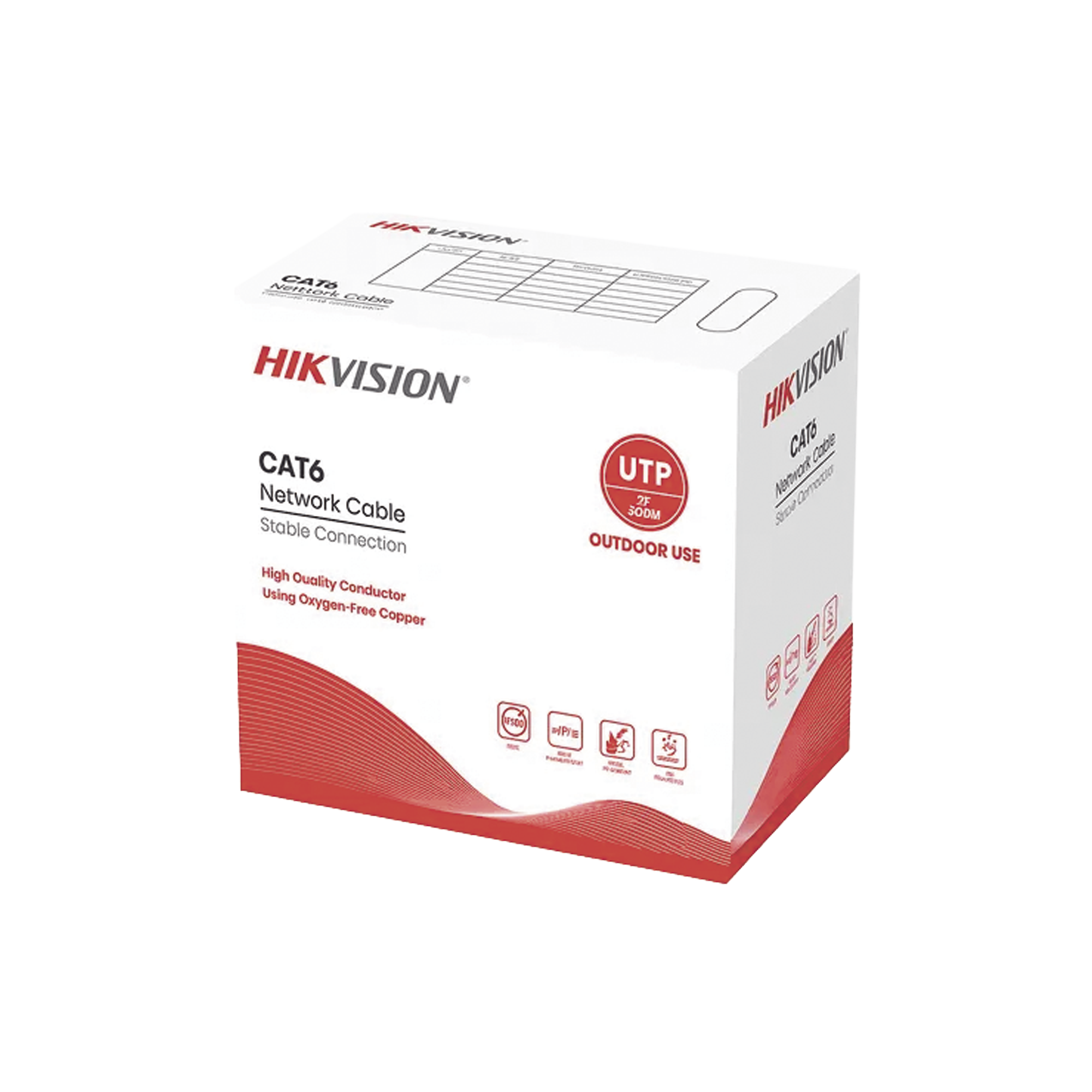 HIKVISION - Bobina de Cable UTP 305 Metros (1000 Pies) / Cat 6 (24 AWG) / Color Negro / Uso en Exterior / 100% Cobre / Aplicaciones de CCTV y Redes de Datos